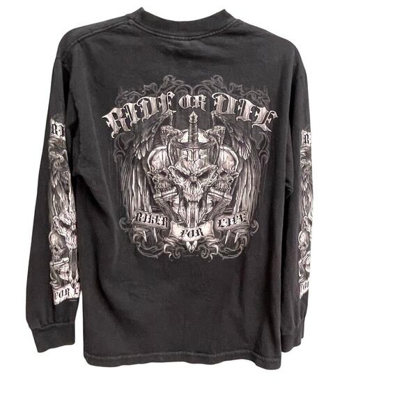 Ride Or Die Long Sleeve Graphic Shirt Sz Small Medium Gothic Skull Biker Grunge - Picture 1 of 5